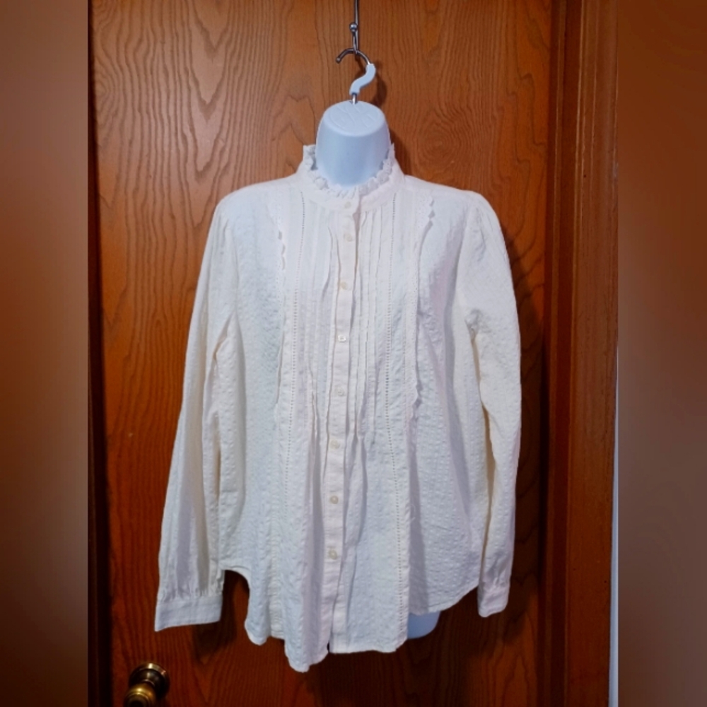LOFT Eyelet Embroidered Button Front Blouse